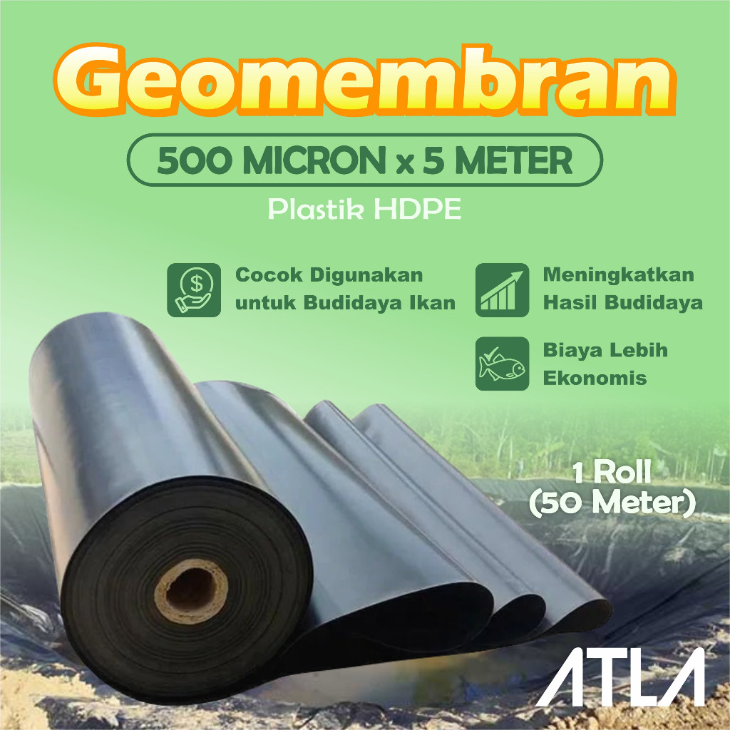 Plastik Geomembran 5 Meter 500 Micron Terpal Hitam Plastic Geomembrane HDPE Kolam Ikan Koi Lele 5M