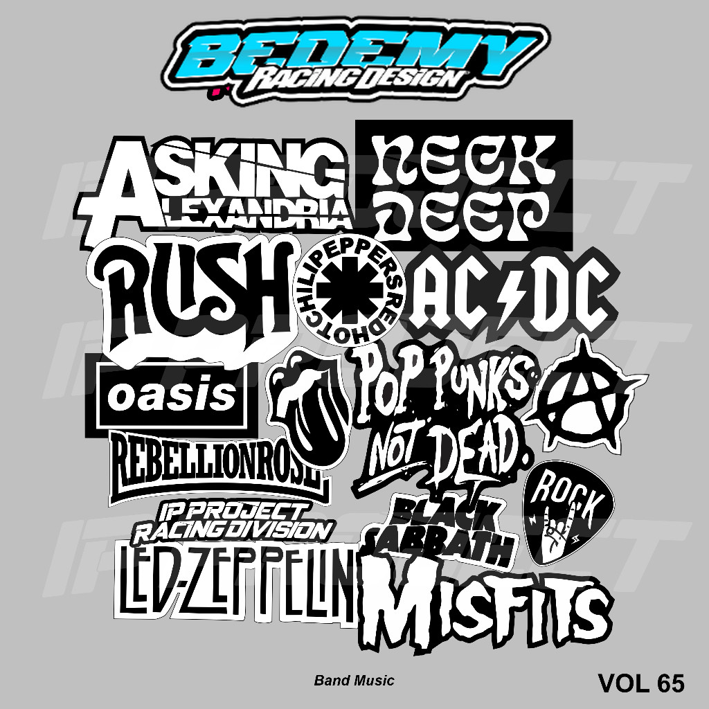 

STIKER BAND MUSIC ROCK METAL ISI 15 PCS HITAM PUTIH, sticker anti air, aesthetic, helm, laptop, case hp vol 65