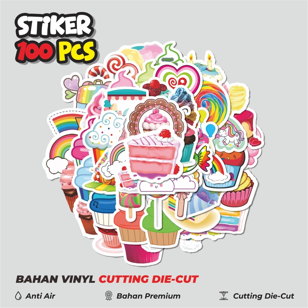 

Terbaru! 50 pcs Stiker Rainbow Candy Lollipop Cupcake Dessert [Makanan Penutup Cupcake Permen Lolipop] Dekorasi Lucu Kreatif untuk Notebook, Skateboard, HP
