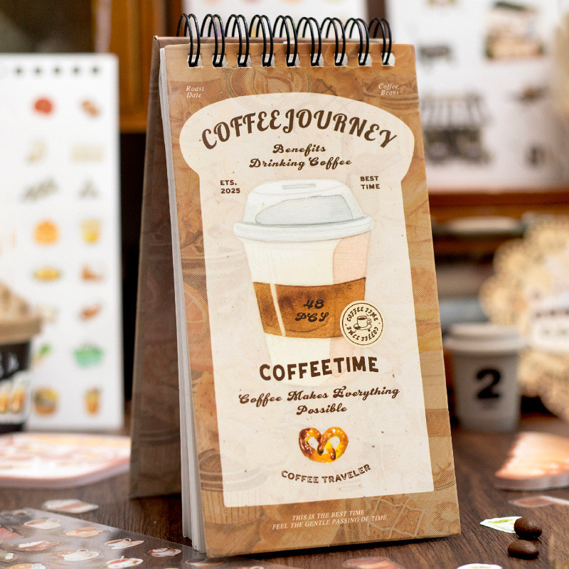 

48pcs Coffee Landscaping Sticker Book for Scrapbooking Office Stationery Handbook Phone Case Notebook Decoration Gift