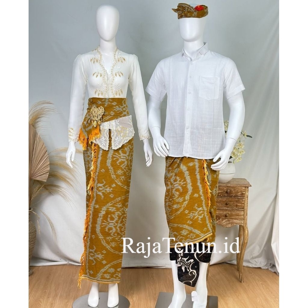 Set Couple Bali Tenunan Blanket Full Set Lengkap Saput + Udeng Jadi + Kamen Selendang Motif Etnik Kl