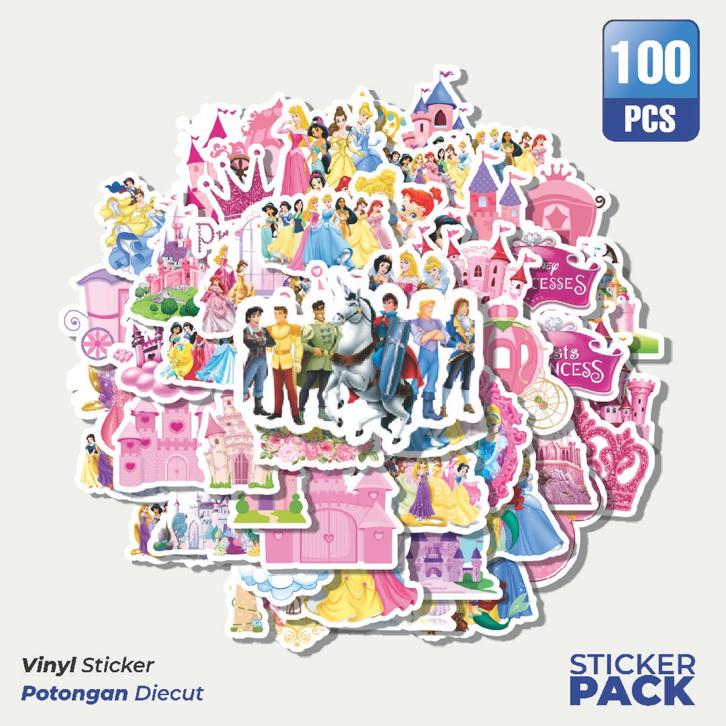 

Super Hemat! 100 PCS Stiker Disney Princess Series 3 Waterproof Aesthetic- Untuk Laptop, Motor, dan Helm - Paper Stationery Pack