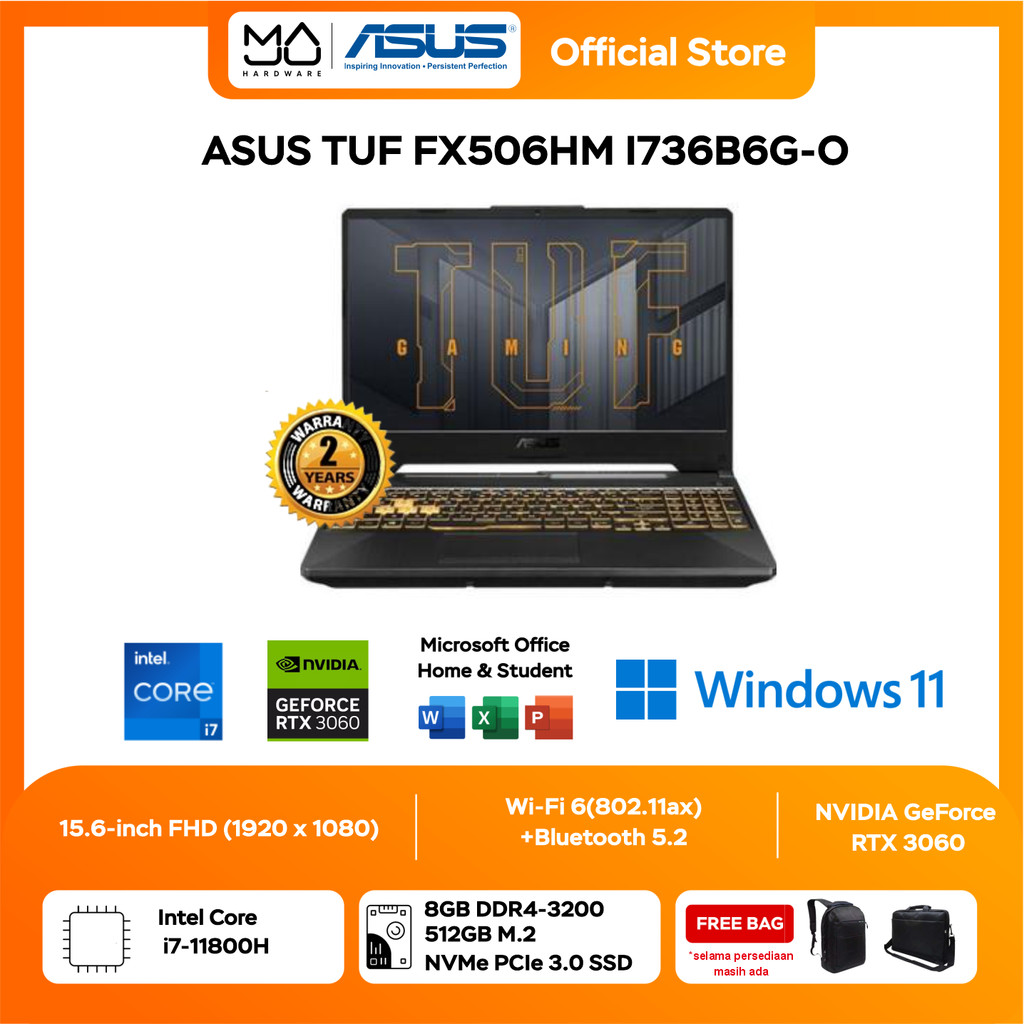ASUS TUF FX506HM I736B6G-O Core i7 11800H 8GB 512GB SSD RTX3060 W10
