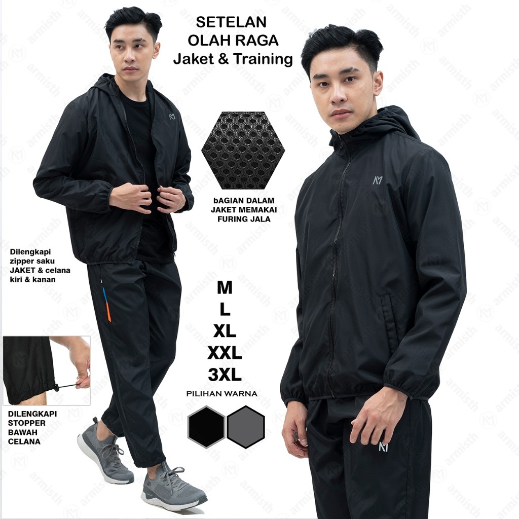 Armisth Setelan Olahraga Parasut Pria Arset Excluisive/ One Set Jaket dan Celana Training Parasut/Te