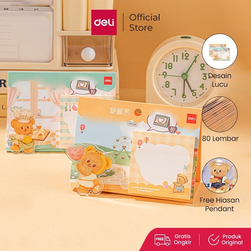

Deli x Butterbear Sticky Notes / Memo Tempel Lucu 80 Lembar Merekat Kuat HY224