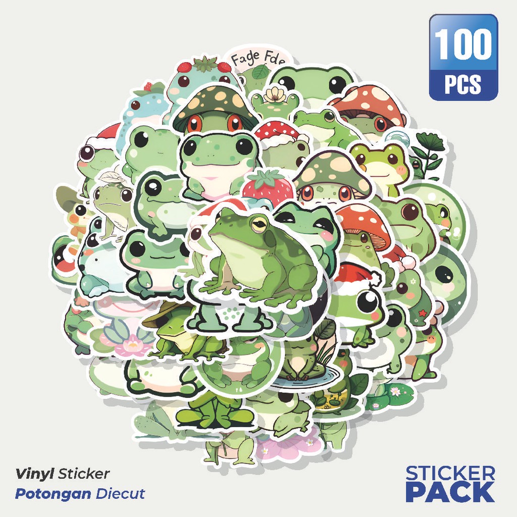 

Super Hemat! 100 PCS Stiker Hewan Katak Lucu Waterproof Aesthetic- Untuk Laptop, Motor, dan Helm - Paper Stationery Pack
