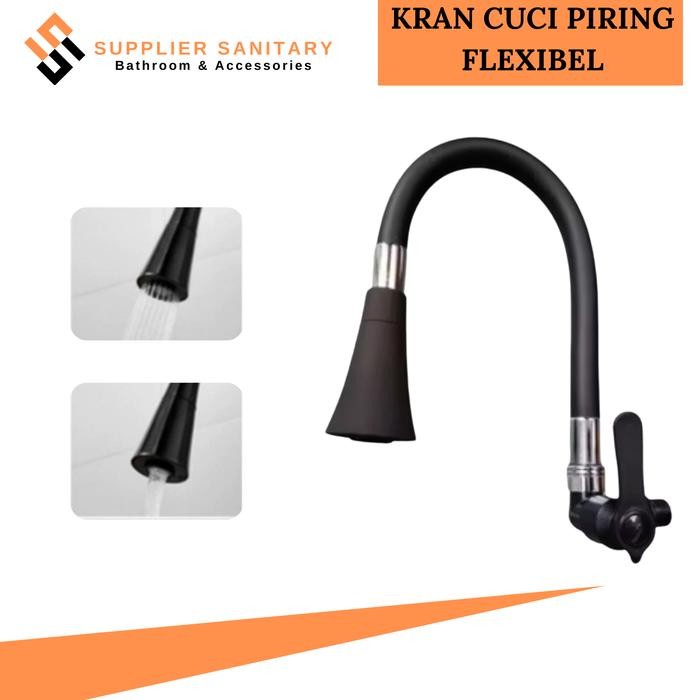 KRAN CUCI PIRING FLEXIBEL HITAM/KRAN DAPUR KITCHEN SET/KRAN WASTAFEL Air - Dinding