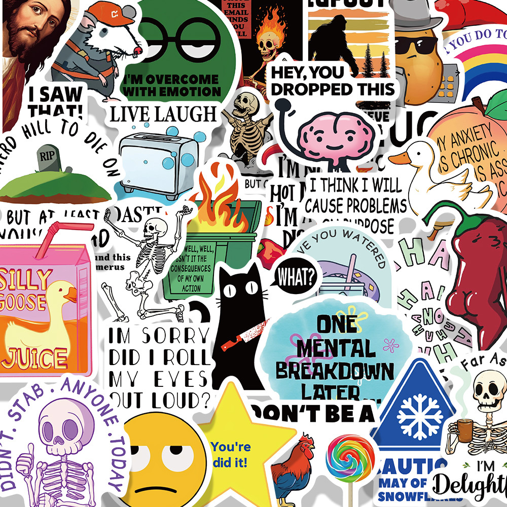 

50pcs Funny Cartoon Snarky Cat MEME Stickers Decals Phone Scrapbook Skateboard Suitcase Refrigerator Graffiti Aesthetic Stickers