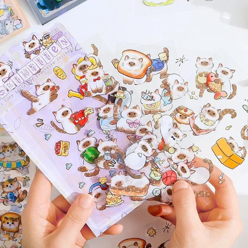 

Journamm 4sheets PET Cute Cat Stickers for Scrapbooking Journaling DIY Decoration Planners Notebooks Album Art Crafts