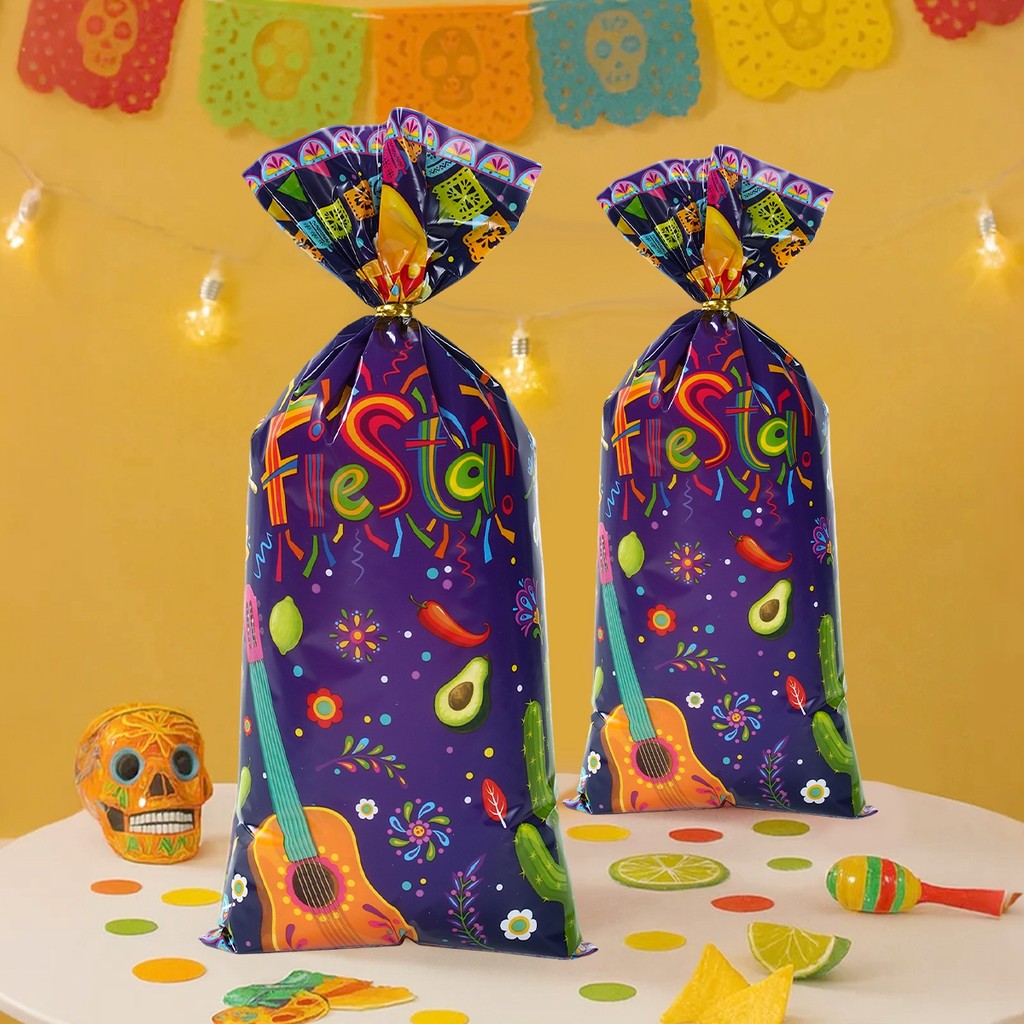 

25/50pcs Mexican Fiesta Cellophane Treat Bags Cinco De Mayo Themed Party Favor Bag Plastic Candy Bags Goodie Gift Bags Bar Decor
