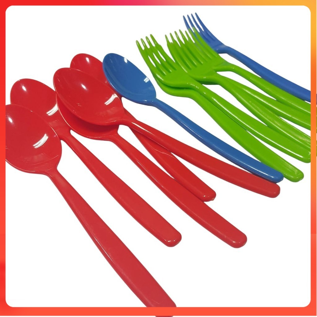 12 PCS Sendok Garpu Set Melamin Sendok Makan Tebal 1 Lusin Lengkap Peralatan Makan Plastik