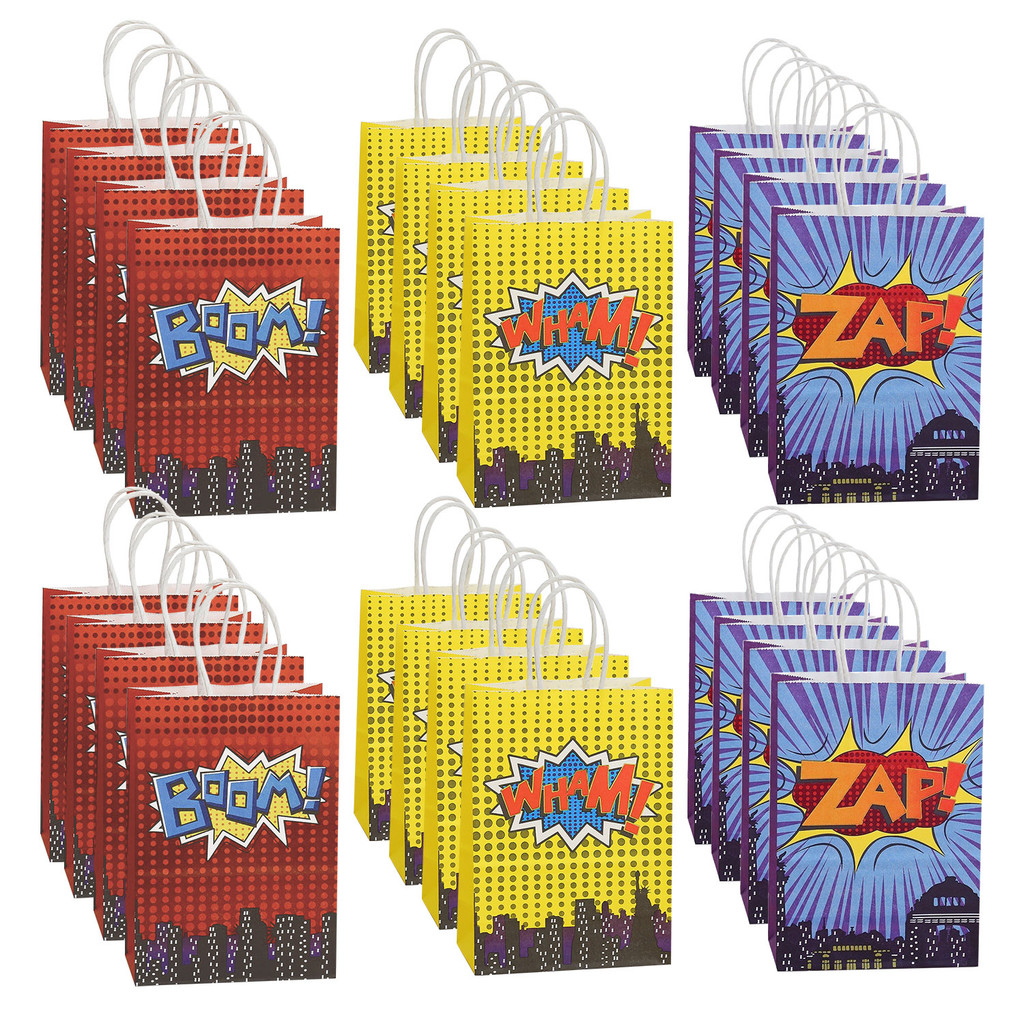 

24pcs Hero Party Favors Bags with 3 Different Types, Comic Kraft Paper Bag for Birthday Party Supplies Baby Shower Decorations