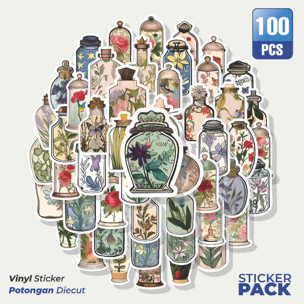 

Super Hemat! 100 PCS Stiker Creative Vas and Plant [Vas dan Tanaman Kreatif] Waterproof Aesthetic- Untuk Laptop, Motor, dan Helm - Paper Stationery Pack