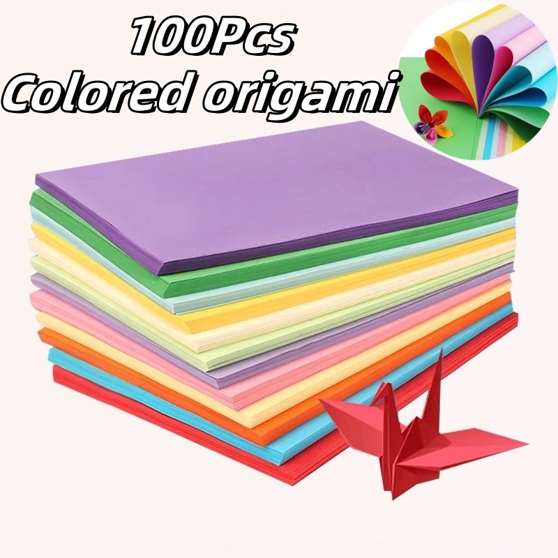 

100pcs A4 A5 Colorful Origami Paper Double Sides Solid Color Folding Paper Multicolor Kids Handmade DIY Scrapbooking Craft Decor