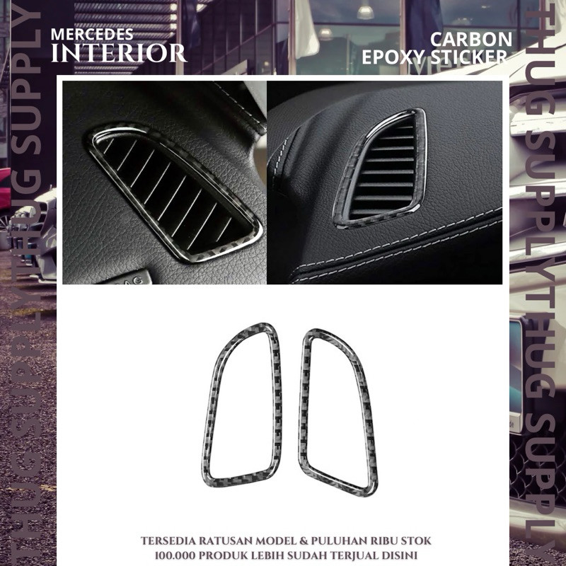 2PC COVER AIR VENT 15 CARBON W205 GLC MERCEDES BENZ AMG AC CONSOLE MERCY KISI FRAME PANEL RING FL C 