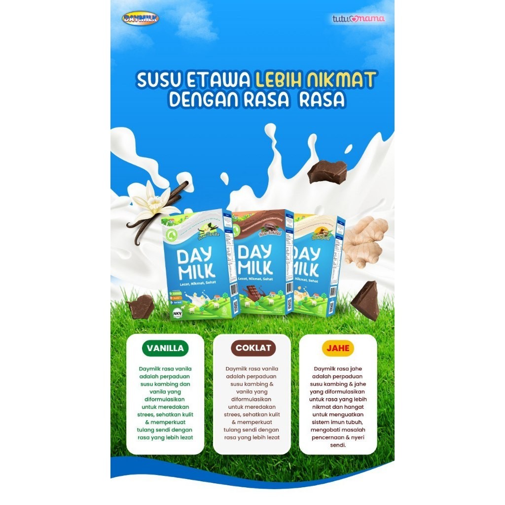 

Paket Hemat 3 Box Susu Kambing Etawa Daymilk Rasa - Varian Rasa Coklat Vanilla Jahe - Halal BPOM COD