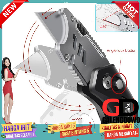 

AIRAJ Pisau Cutter Lipat Folding Utility Knife Angle Adjustable 18mm - 1358