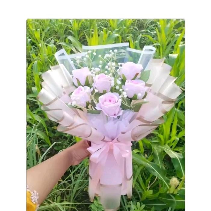 buket bunga pink untuk kado spesial/buket murah untuk kado segala moment/buket bunga murah 6 tangkai
