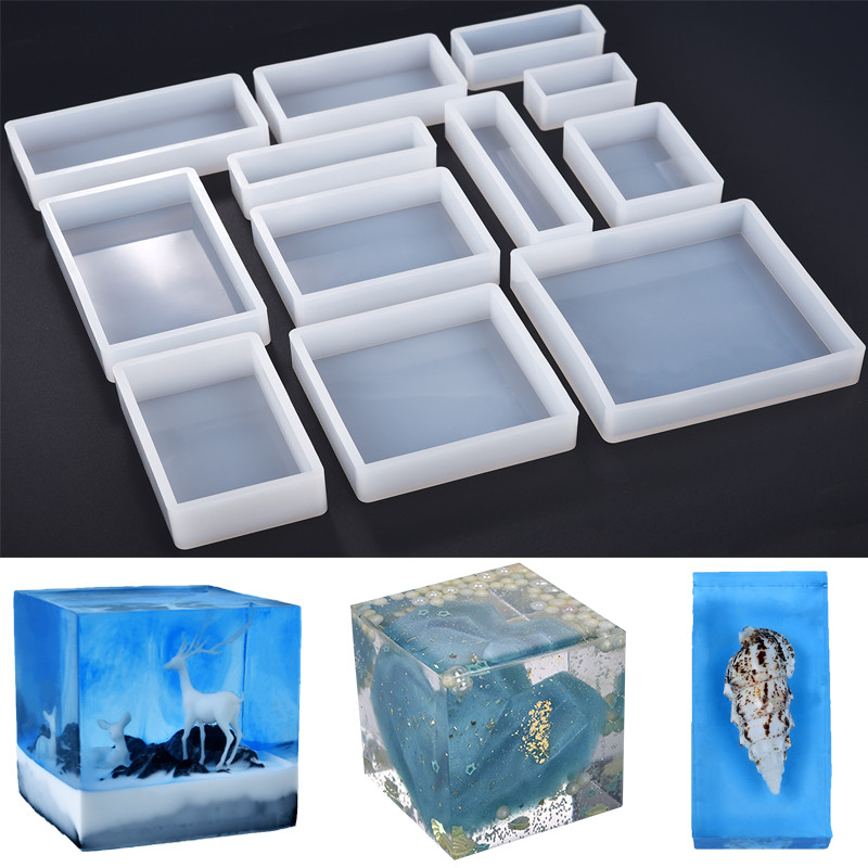 

3D Cuboid Cube Epoxy Resin Mold Large Deep Square Epoxy Resin Mold For Resin Casting DIY Wedding Gift Candle Storage Accessories
