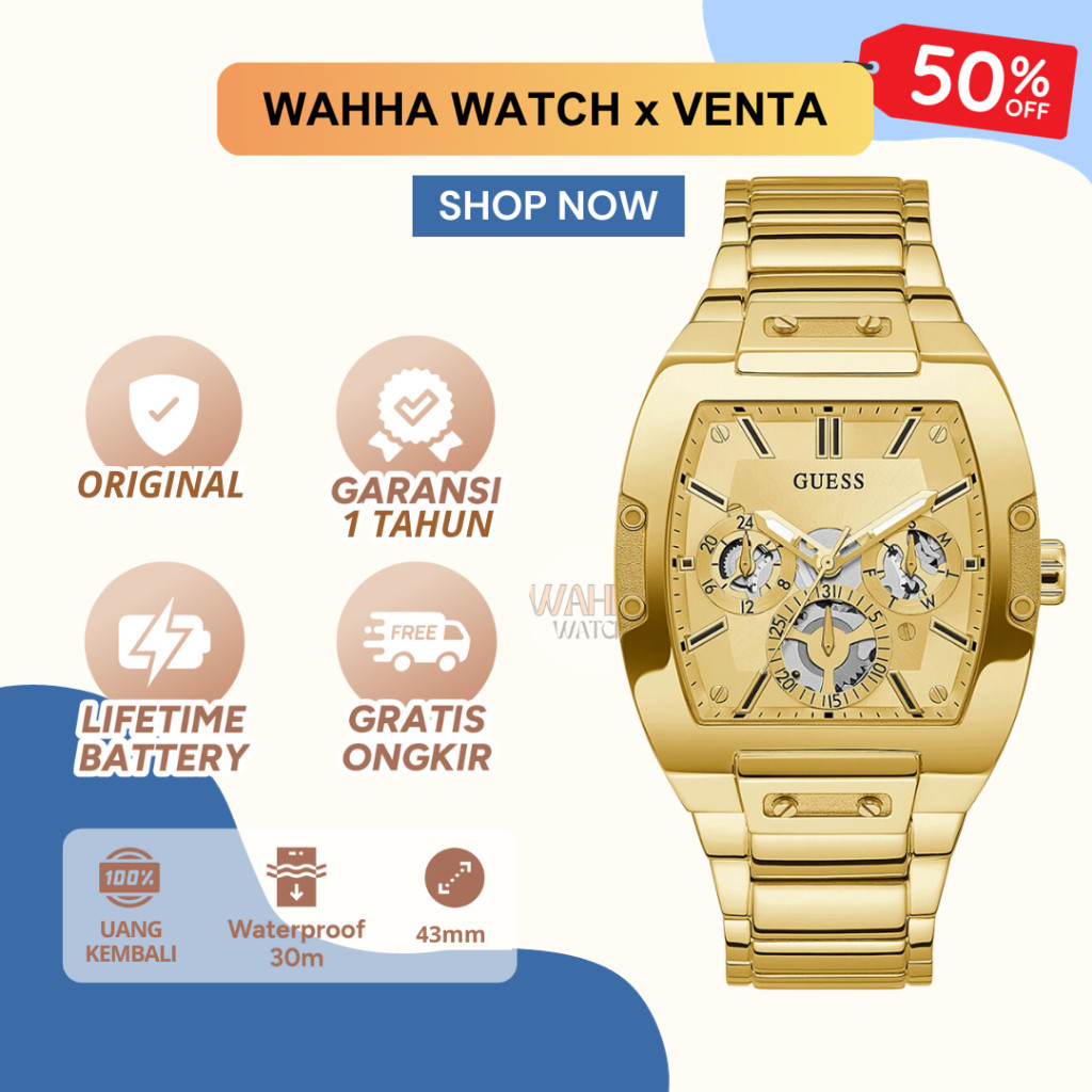 Jam Tangan Analog Guess Pria Guess GW0456G2 - Gold PHOENIX [BERGARANSI]