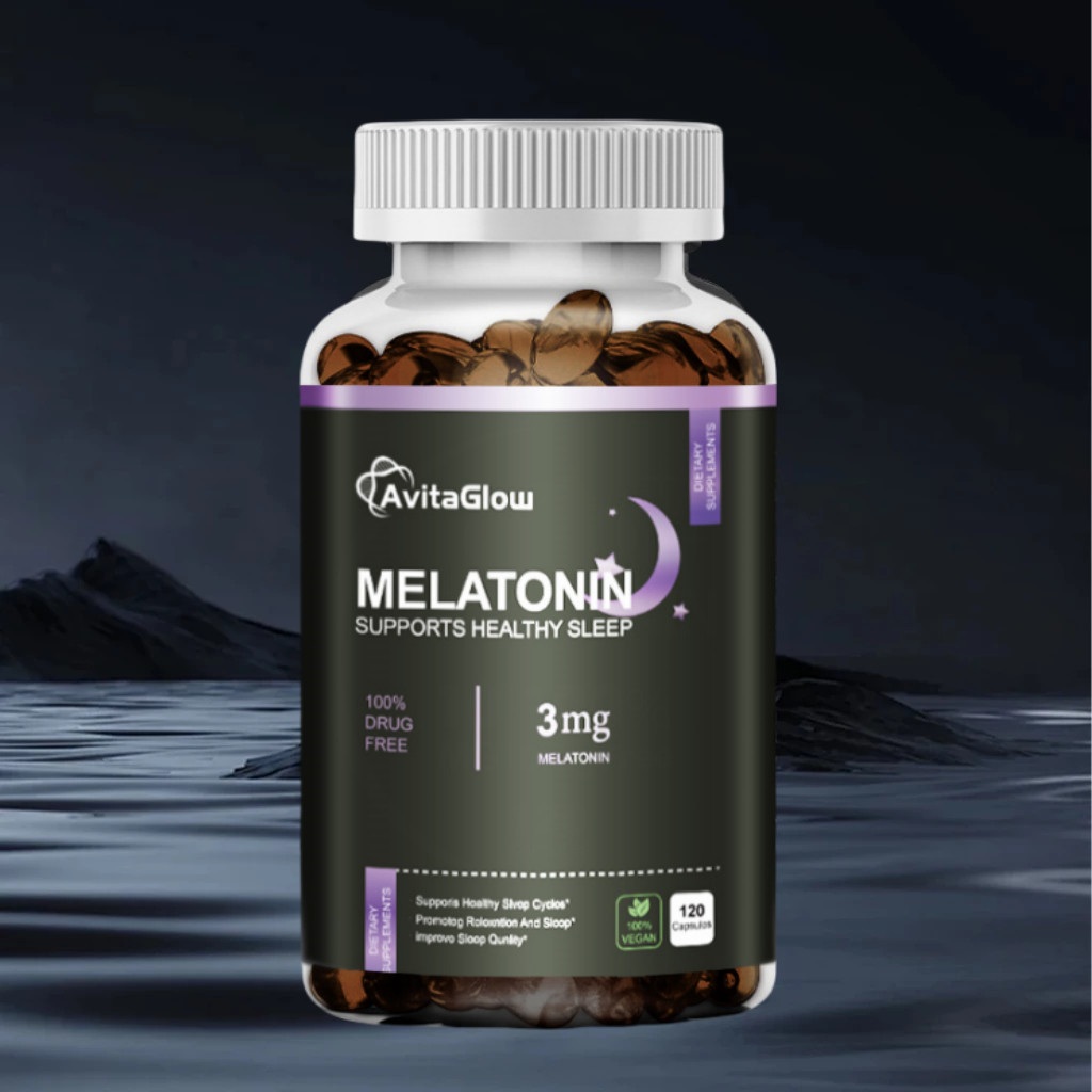 AvitaGlow Melatonin Capsules Anti Stress Sleep Dietary Supplement Sleep Aid Softgels Supports Sleep 