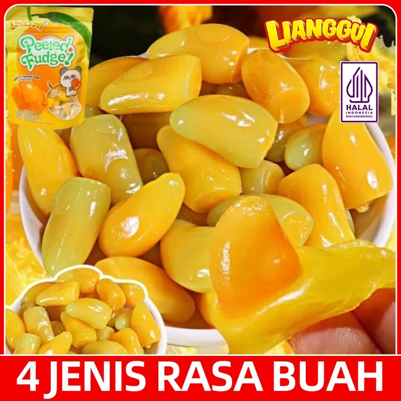 

Lianggui permen kupas lunak viral aneka rasa, mangga, stroberi, jeruk, cemilan enak yang halal