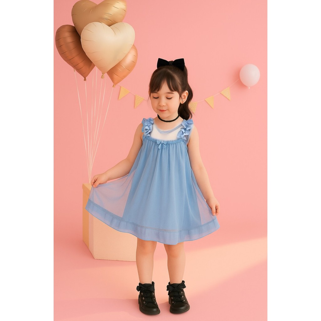 Dress Anak Perempuan Lucu Warna Pink Dan Biru Gaun Tutu Tile Pesta Ulang Tahun Anak 5-7 Tahun Bahan 