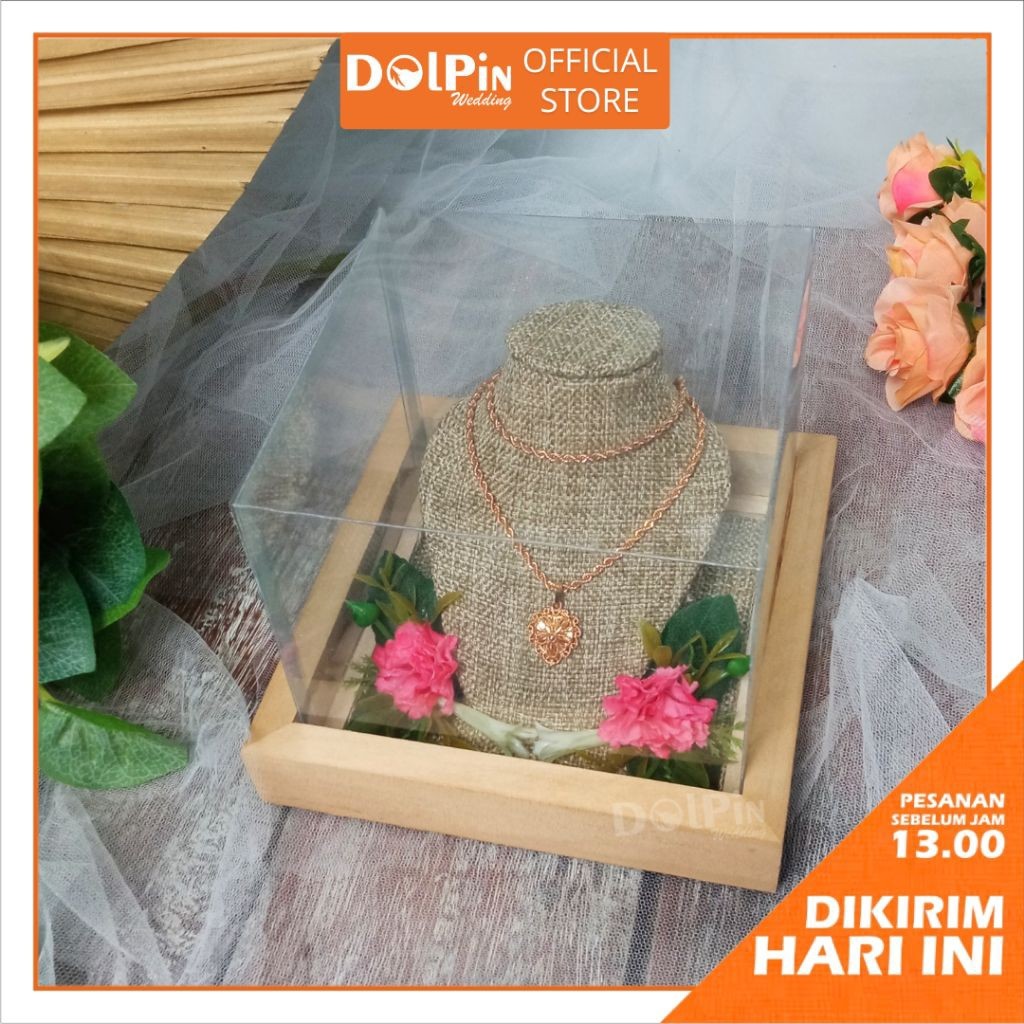 NEW PRODUK Kotak Perhiasan Rustic Tempat Kalung Bentuk Manekin Leher Mini Box Kayu Tutup Mika Alas G