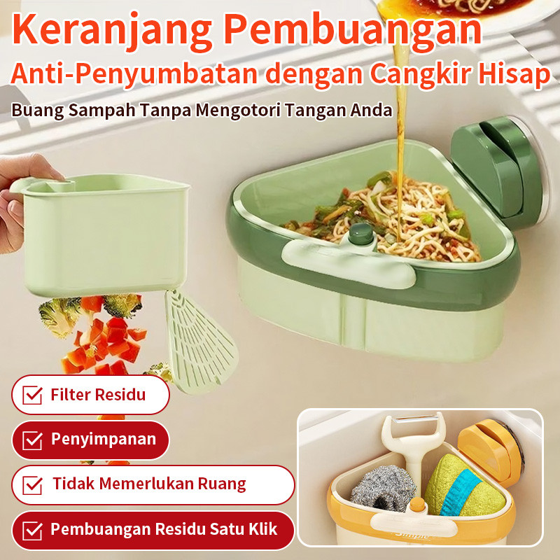 Cangkir hisap pembuangan satu klik untuk menekan keranjang pembuangan sudut wastafel/Keranjang Filte