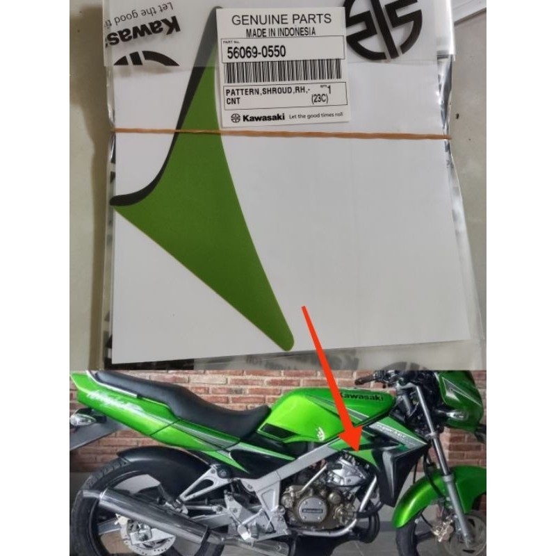striping stiker ninja R 2010 hijau ORIGINAL KAWASAKI stiker striping sayap bagian kanan kecil origin