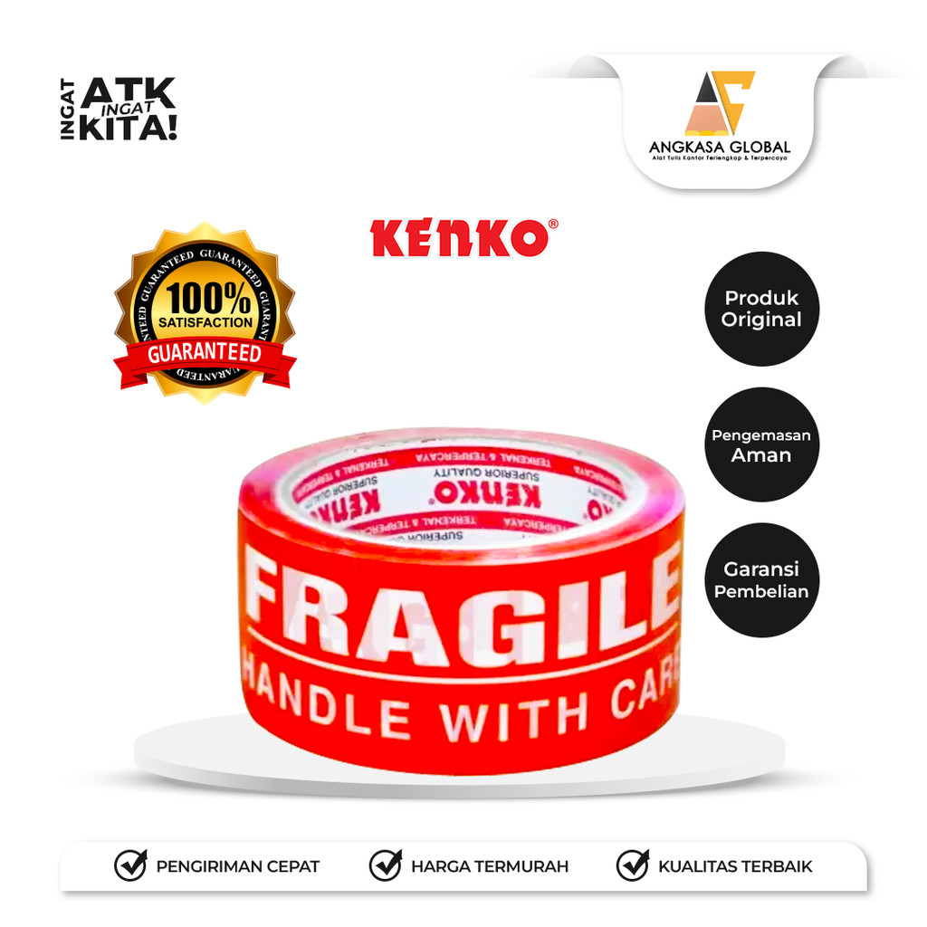 

KENKO OPP FRAGILE TAPE 48mm x 50m MERAH (1ROLL)
