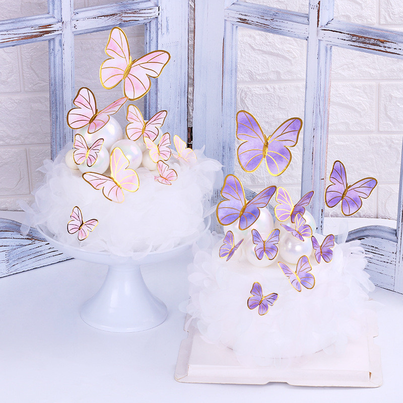 

10pieces/Set Butterfly Cake Decoration Set Pink Purple Fairy Butterfly Cake Decor Card Insertion Birthday Cake Plugin Wholesale
