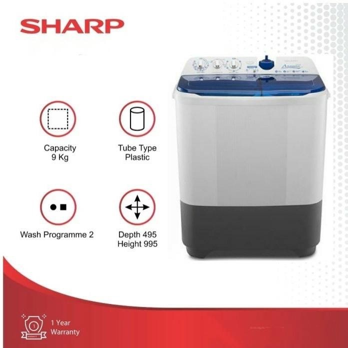 SHARP 97CM AQUAMAGIC - MESIN CUCI 2 TABUNG SHARP Es-T97CM ( 9kg )