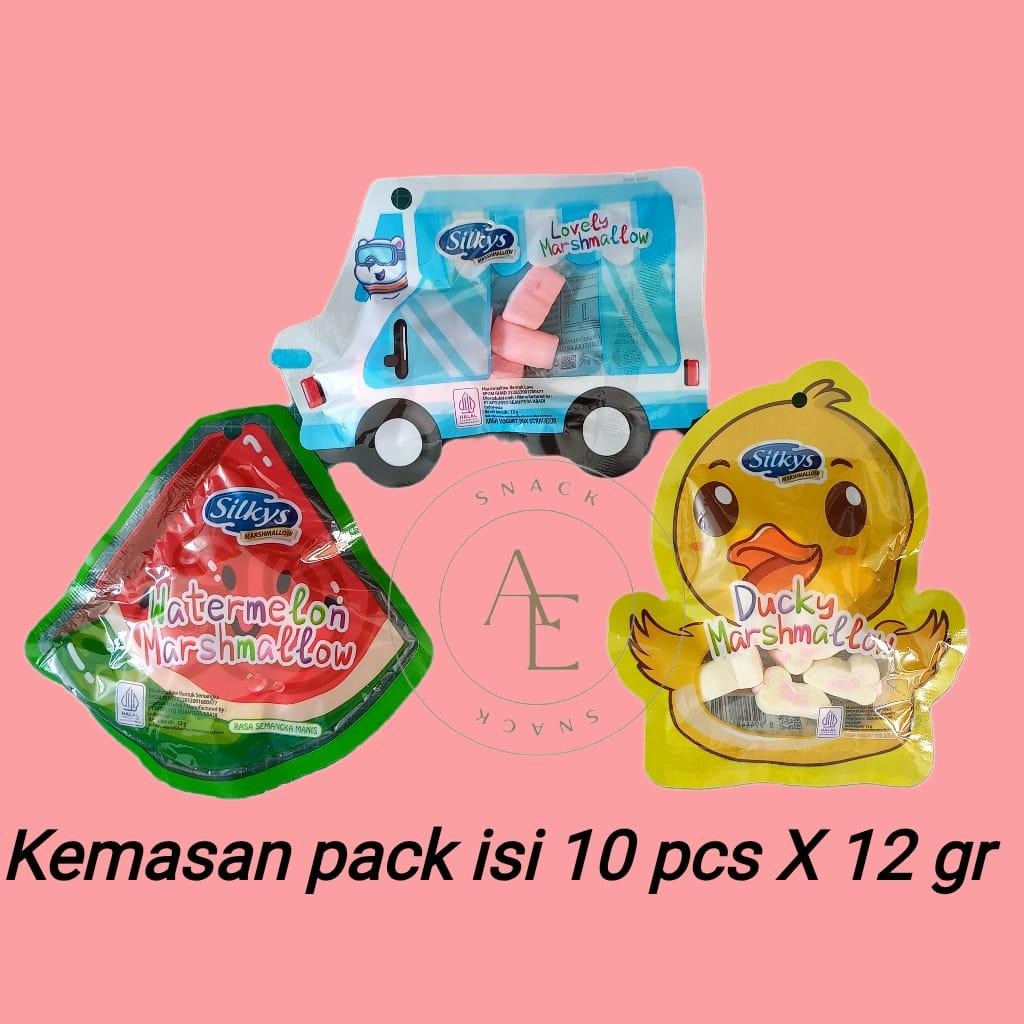 

Silkys Marshmallow aneka karakter lucu kemasan pack isi 10 pcs X 12 gram