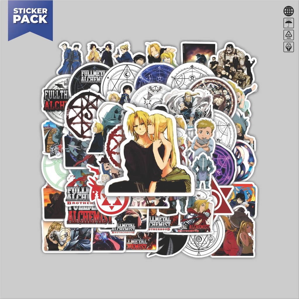 

[100PCS]Stiker Pack Stiker Anime Series Full Metal Alchemist Character Mix 1 Aesthetic Vinyl Anti Air Dekorasi Sticker Laptop Buku Journal Koper Helm Casing HP Gitar Helm Skateboard