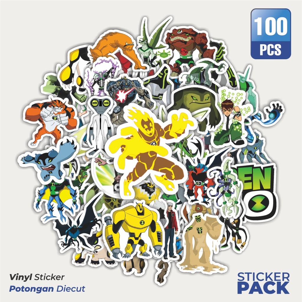 

100 PCS STIKER Kartun Series Ben Ten Karakter Mix V2 Waterproof Aesthetic- Untuk Laptop, Motor, dan Helm - Paper Stationery Pack