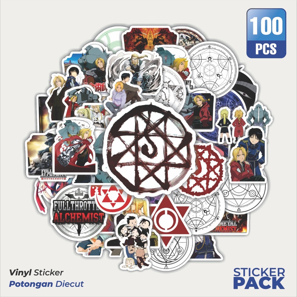 

100 PCS STIKER Anime Series Full Metal Alchemist Character Mix 1 Waterproof Aesthetic- Untuk Laptop, Motor, dan Helm - Paper Stationery Pack