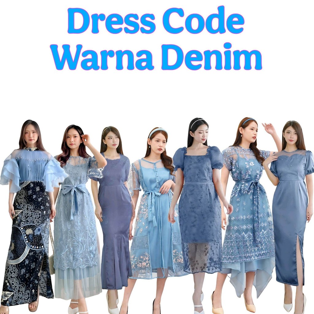 Gaun Pesta Warna Denim Elegan Terbaru – Dress Kondangan, Bridesmaid, Kebaya Modern, Dress Panjang & 