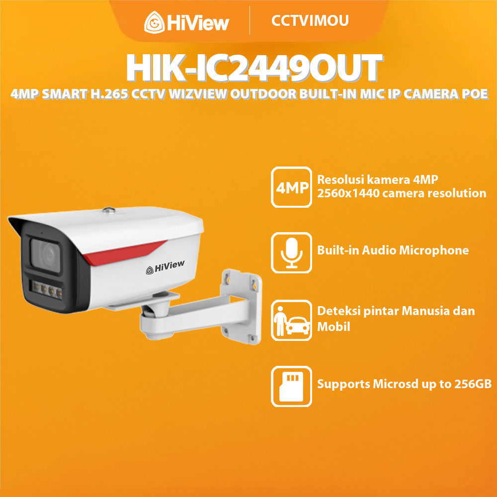 HIVIEW HIK-IC2449OUT 4MP SMART H.265 CCTV WIZVIEW OUTDOOR BUILT-IN MIC IP CAMERA POE