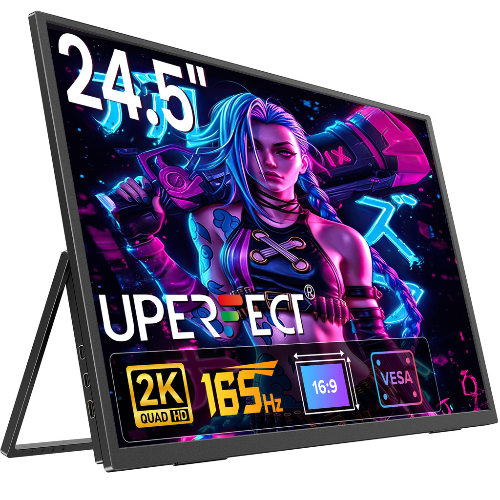 UPERFECT 24.5" 165HZ Portable Gaming Monitor 2560x1440 HDR Large Display 180°Adjustable Stand Travel