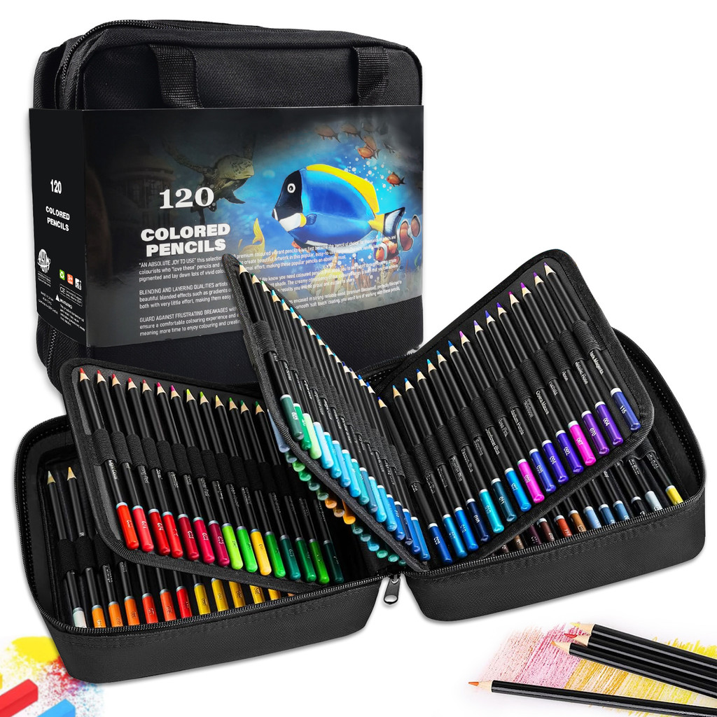 

120-Color Wooden Colored Pencil Set with Pocket Clip, Medium Point, Professional Drawing Pencils in Carrying Case for Artists