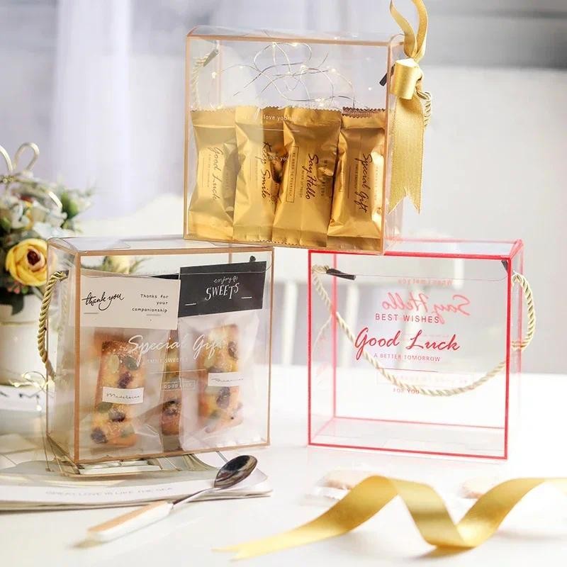 

10pcs Portable PET Gift Box Transparent Candy Cake Handheld Boxes Gift Packaging Wedding Birthday Party Decor Baking Supplies