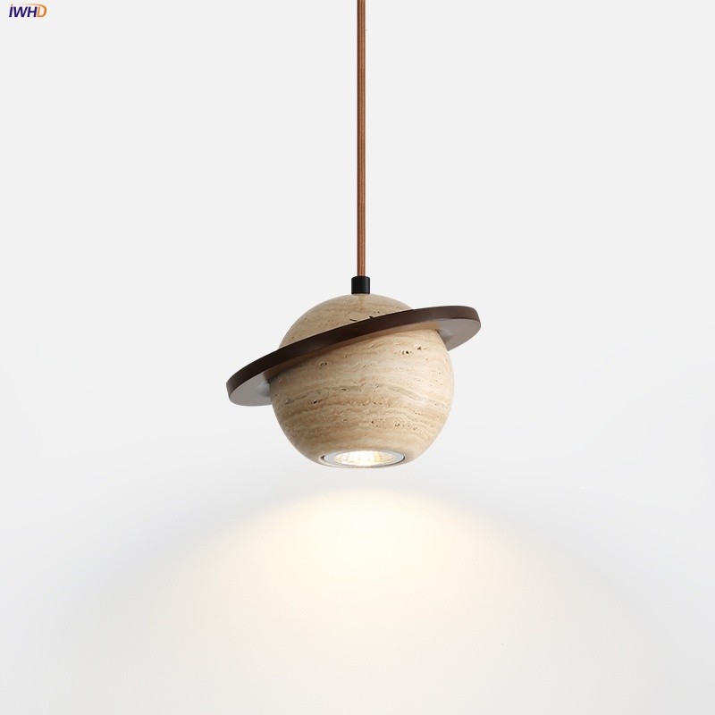 

IWHD Japan Style LED Pendant Lights Balcony Restaurant Coffee Wood Home Decor Yellow Cave Stone Globe Hanging Lamp Lampu Gantung