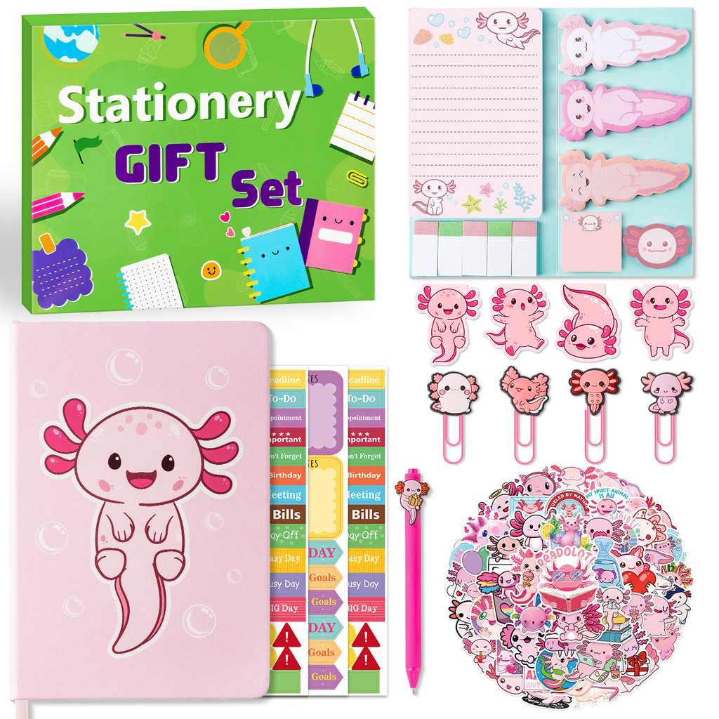 

6PCS Axolotl Notebook Sticky Notes Stationery Ruled Journal Notebook With planner stickers Magnet Bookmarks For Office Supplies