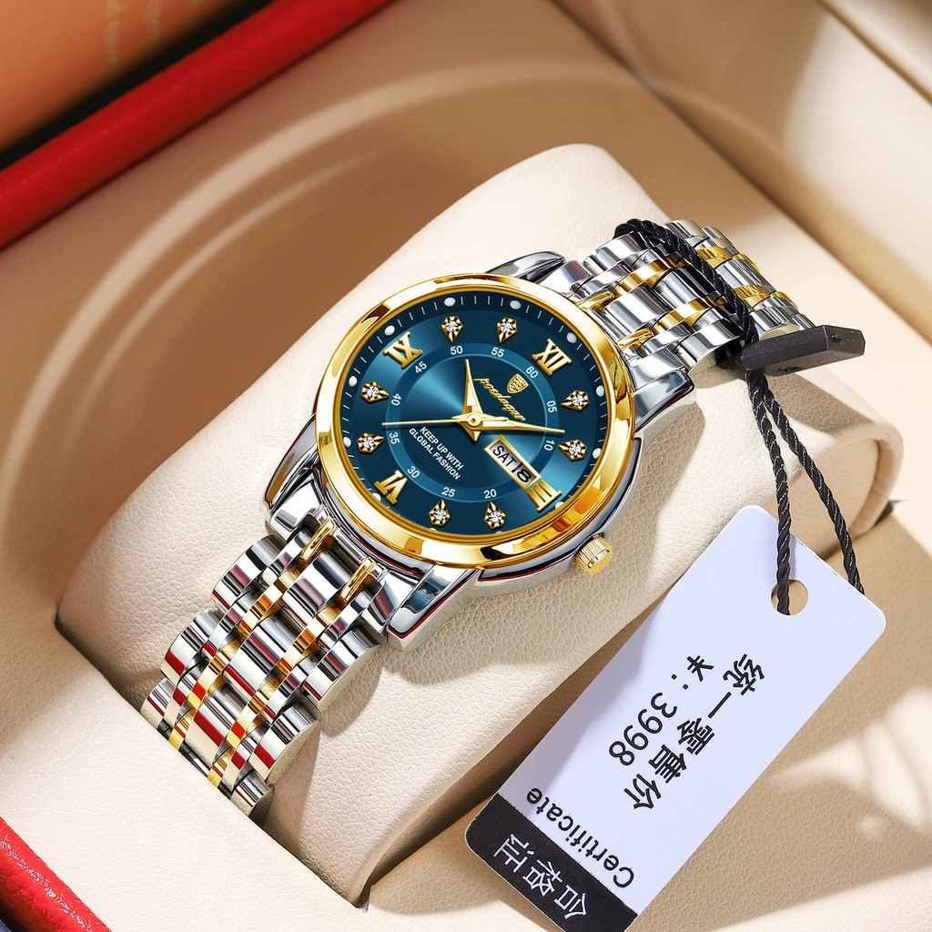 

Jam tangan wanita merek Swiss baru tahan air bercahaya dengan kalender ganda untuk wanita