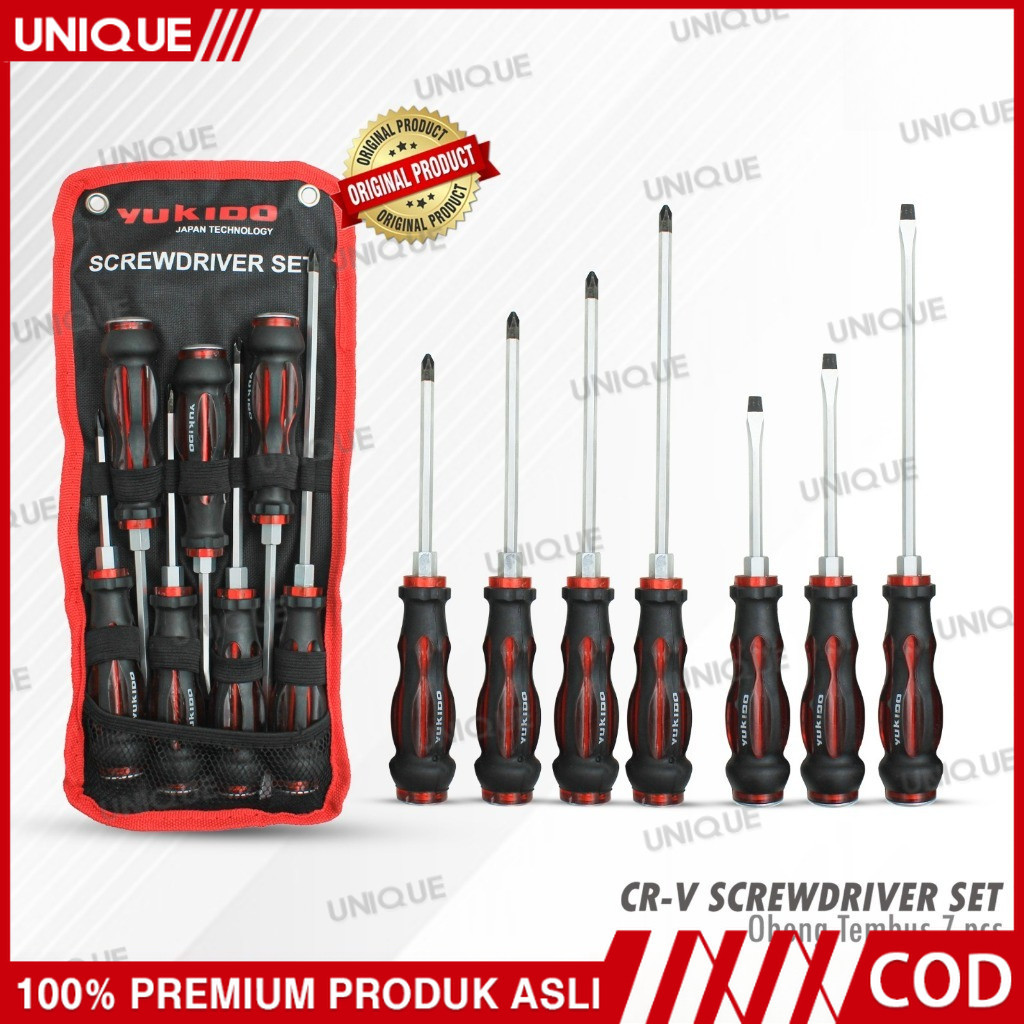 UNIQUE- Satu Set 7pcs Obeng ketok magnet Tembus kristal Karet cr-v Plus Minus 7 pcs set Cushion Grip
