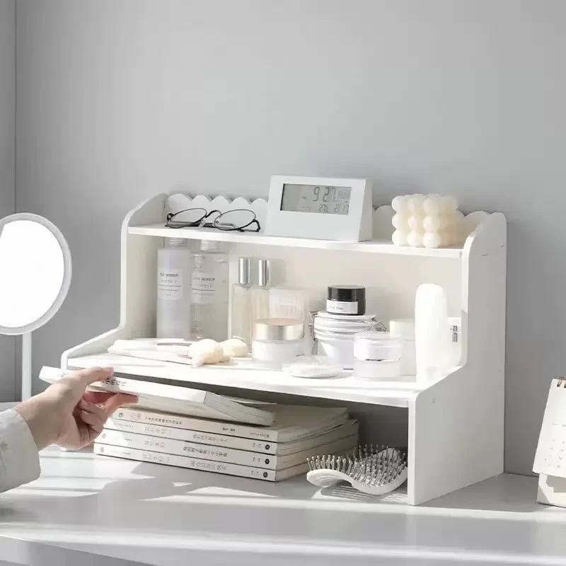 

Double-Layer Desktop Shelf Ins-Style Storage Rack for Home and Office Books and Stationery Organizer Cosmetics Storage Shelf ﻿