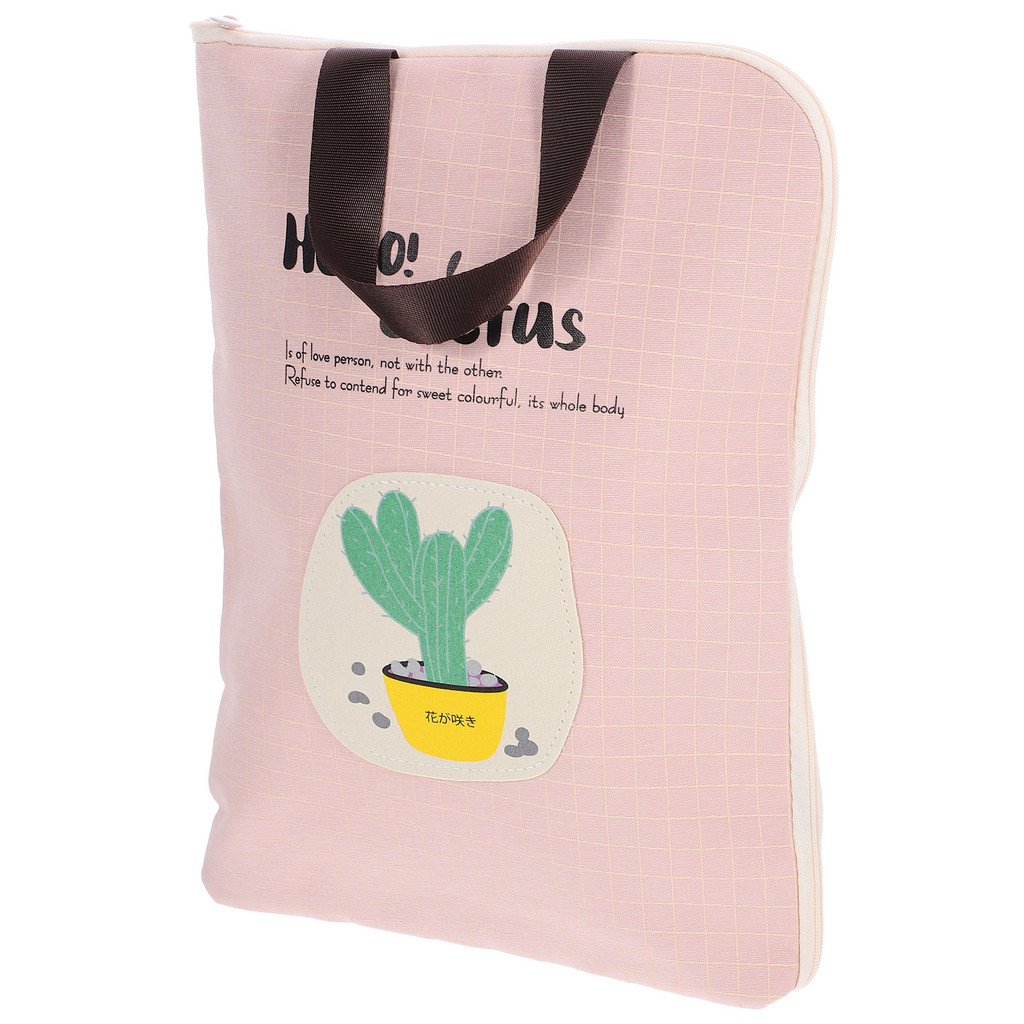 

Pink Canvas File Bag Dirt Resistant Wear Resistant Document Holder Zipper Office Tote Bags Handheld Book Carrier Pouch