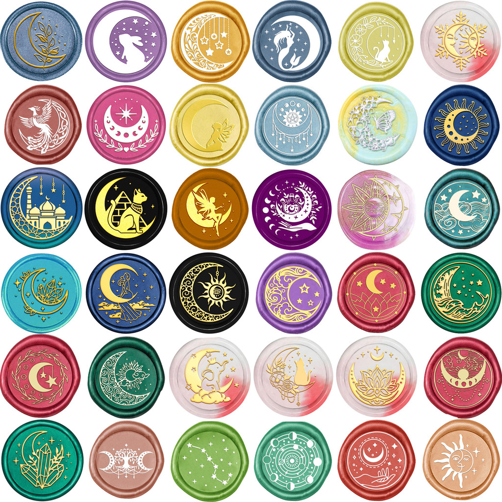 

Moon with Bunny Fairy Wax Seal Stamps Sun Star Crescent Series Ssealing Stamps for DIY Wedding Invitation Decoration Card Making