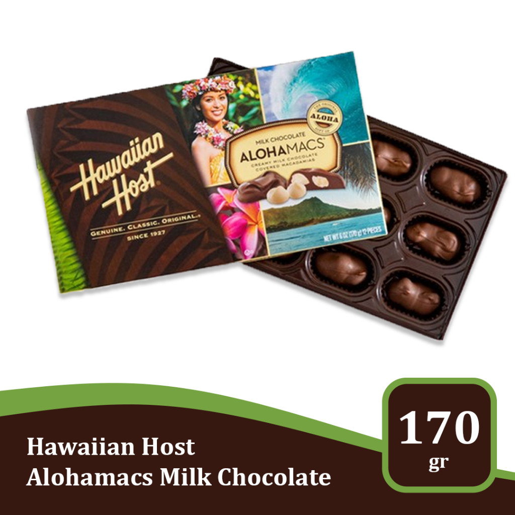 

Hawaiian Host AlohaMacs Milk Chocolate 170gr / 6 oz – Cokelat Susu Premium Isi Kacang Macadamia